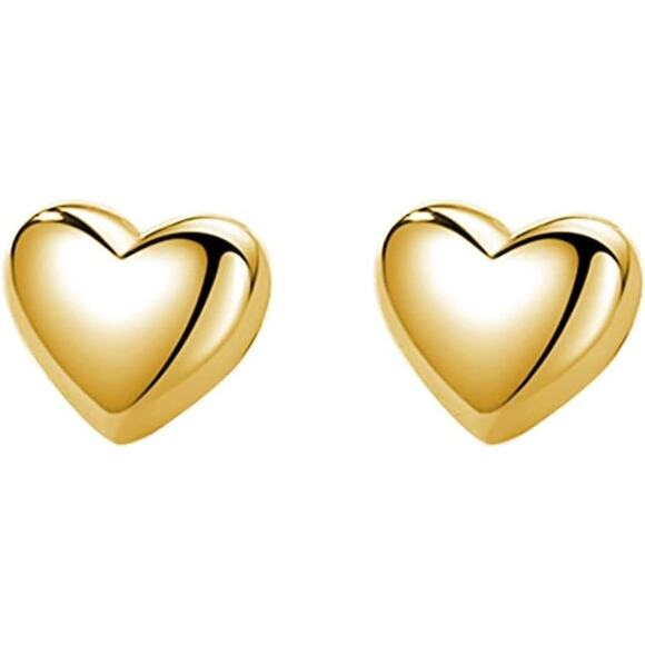 4557 NIP S925 Puffed Gold Heart Earrings Valentines Day Mothers Day Birthday - Picture 1 of 1